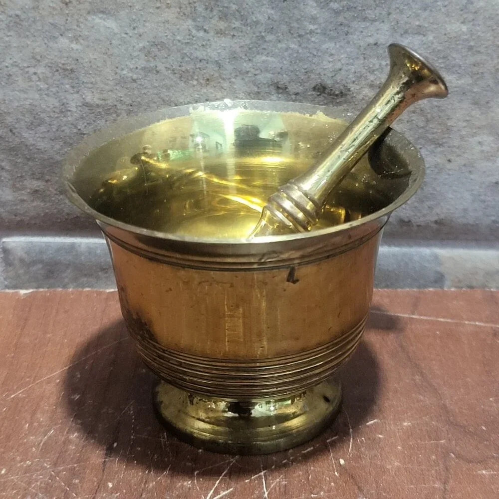 Antique Brass Mortar and Pestle Set